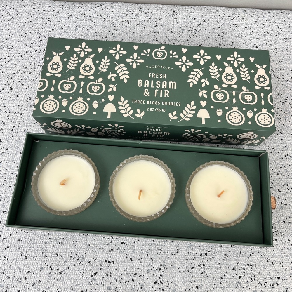 Paddywax Fresh Balsam & Fit Set of 3 Candles in Glass 2 oz‎ New Open Box